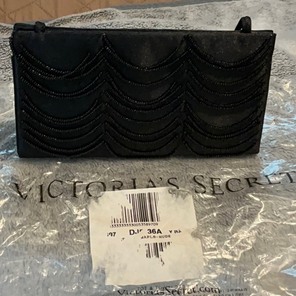 Victoria's Secret Vintage Black Beaded Ruched Clutch